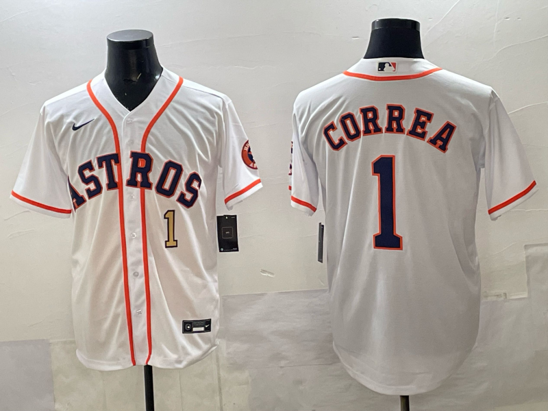 Men 2025 Houston Astros #1 Correa white Nike MLB Jersey 0034